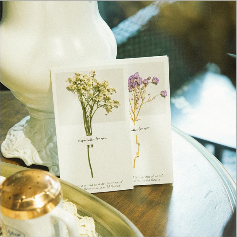 White greeting card dried flowers gift wishes message Card Christmas greeting card flowers decoration DIY 16x9CM Customized