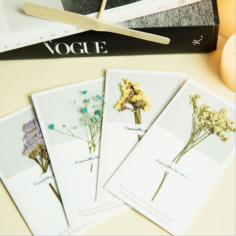 White greeting card dried flowers gift wishes message Card Christmas greeting card flowers decoration DIY 16x9CM Customized