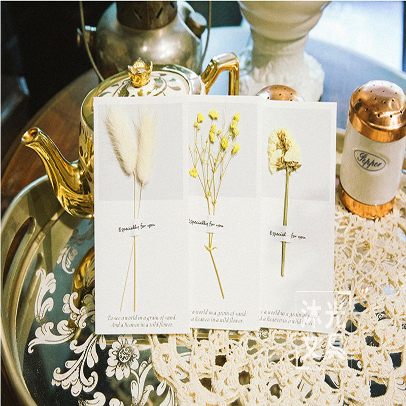 White greeting card dried flowers gift wishes message Card Christmas greeting card flowers decoration DIY 16x9CM Customized