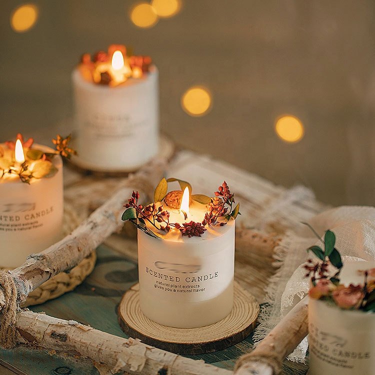 Popular Custom Fragrant Home Ornaments Dried Flowers Soybean Wax Naturally Scented Works Candle Set for Diy Art Making Geurkaars