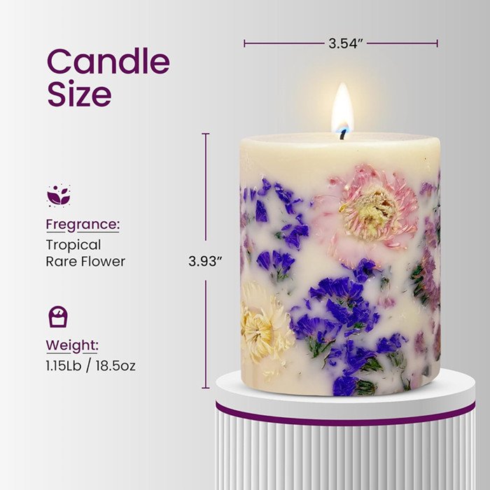 Tropical Rare Flower Scent Forget Me Natural Soy Wax Scented Candle Luxury Scented Pillar Candle with dried flower