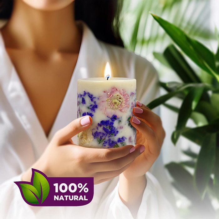 Tropical Rare Flower Scent Forget Me Natural Soy Wax Scented Candle Luxury Scented Pillar Candle with dried flower