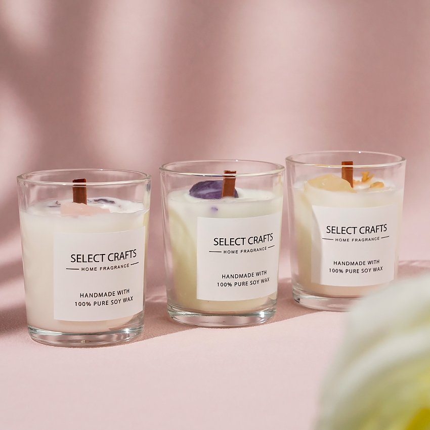 Wholesale Luxury Custom Design Valentines Day Gift Glass Bottle Dried Flowers Infused Wood Wicks 3 Packs Soy Wax Scented Candles
