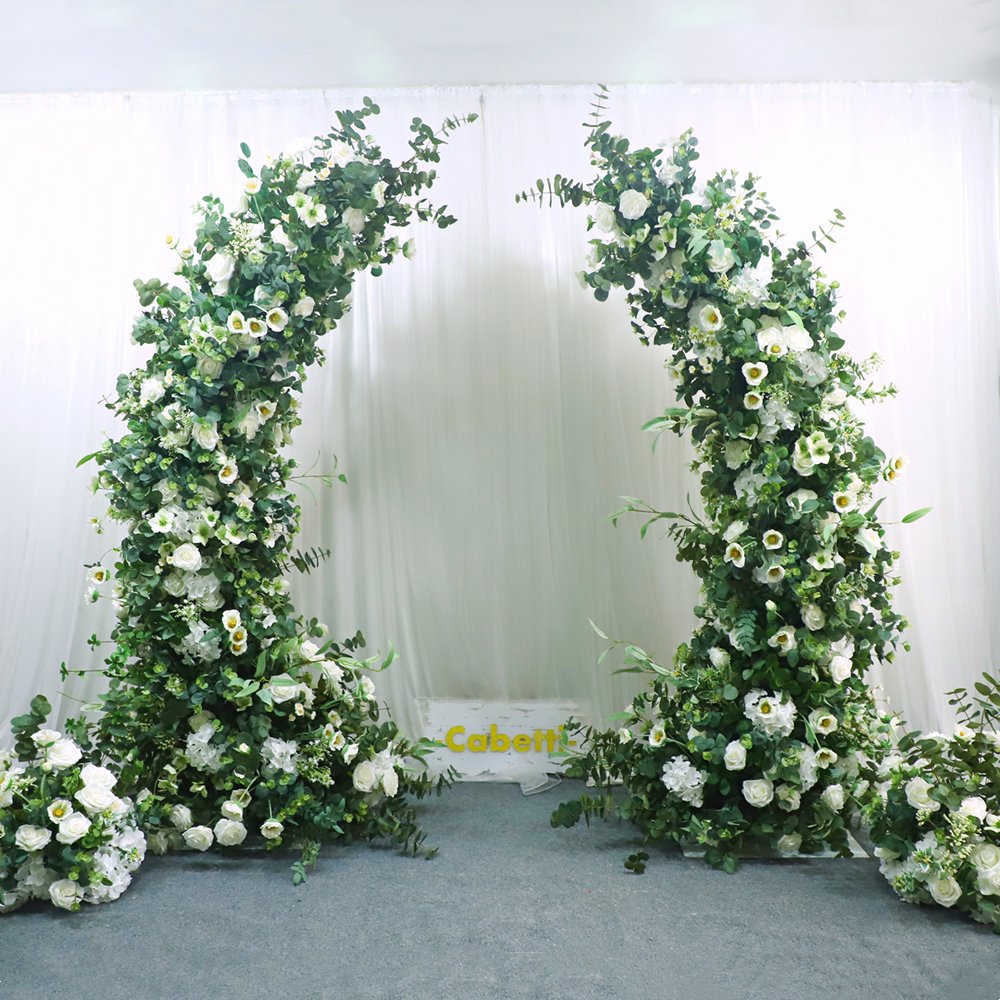KCFA-140 Green Plant White Horn Arch Floral Wedding Stage Background Decoration Hydrangea Rose Backdrop Flower Arch