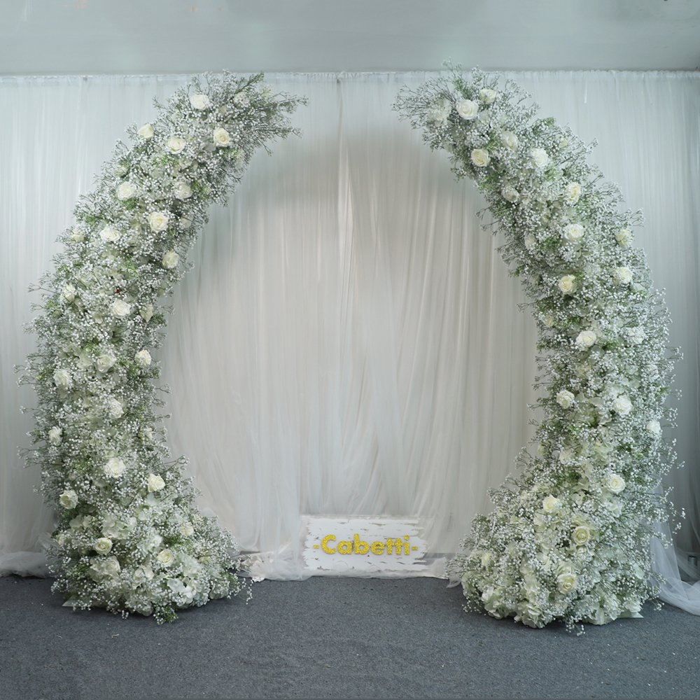 KCFA-140 Green Plant White Horn Arch Floral Wedding Stage Background Decoration Hydrangea Rose Backdrop Flower Arch