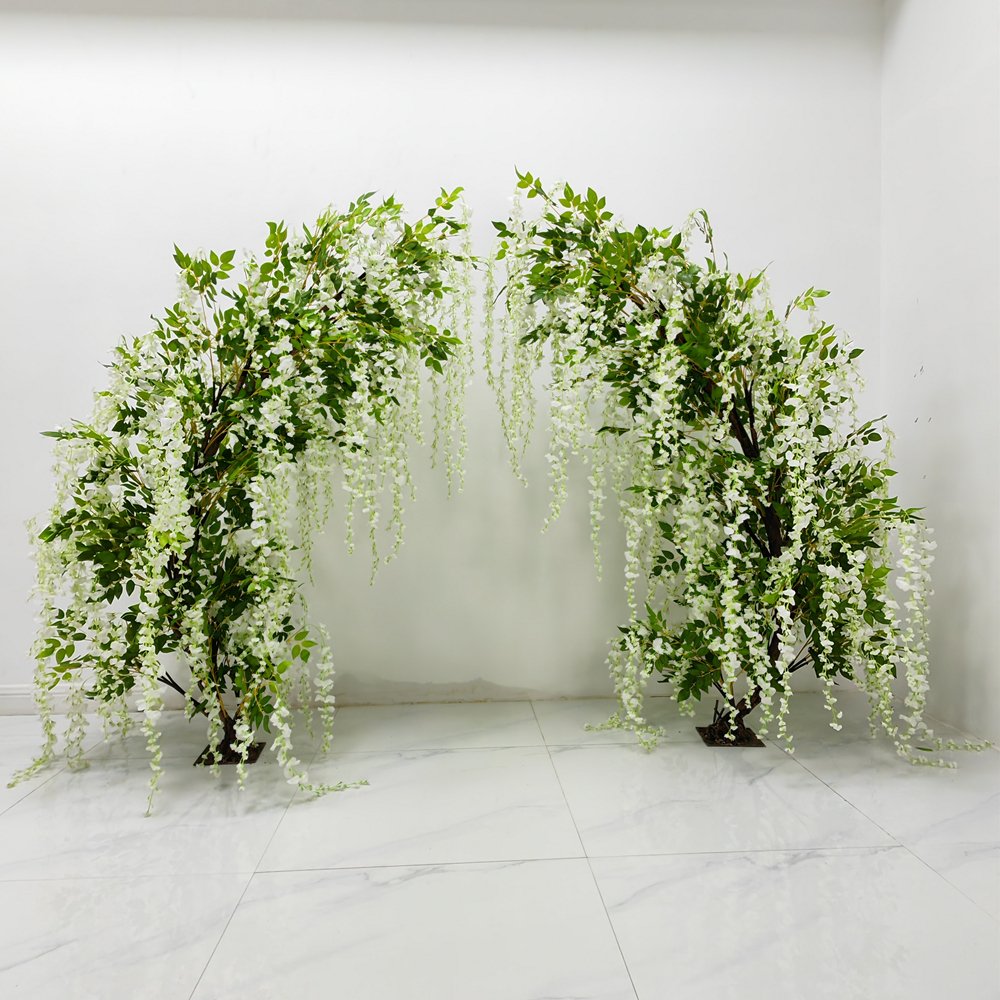 KCFA-140 Green Plant White Horn Arch Floral Wedding Stage Background Decoration Hydrangea Rose Backdrop Flower Arch