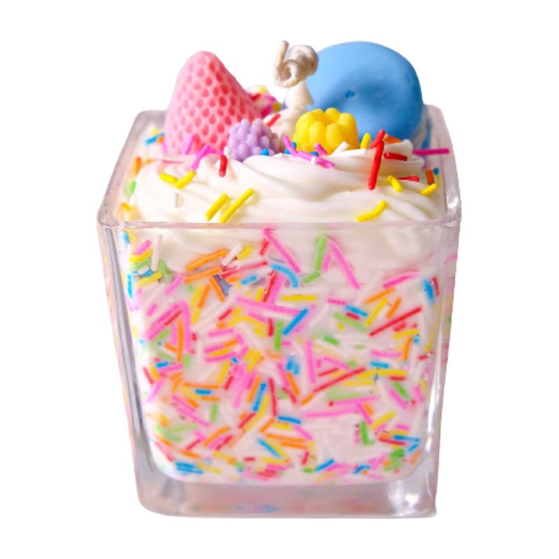 Strawberry Cream Novelty Scented Candle in Glass Jar with Colorful Sprinkles
