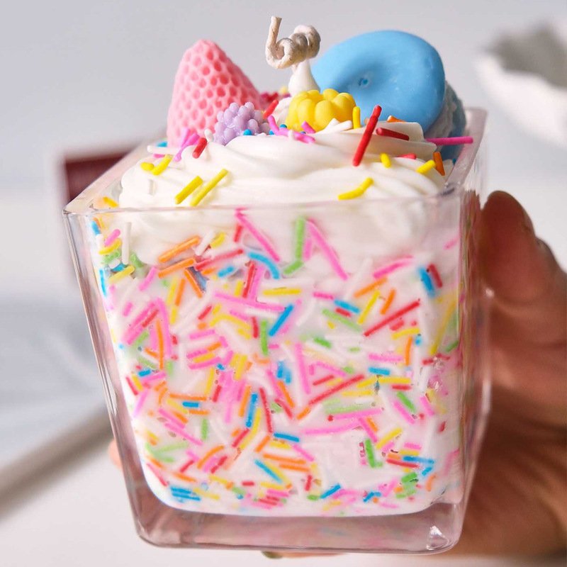Strawberry Cream Novelty Scented Candle in Glass Jar with Colorful Sprinkles