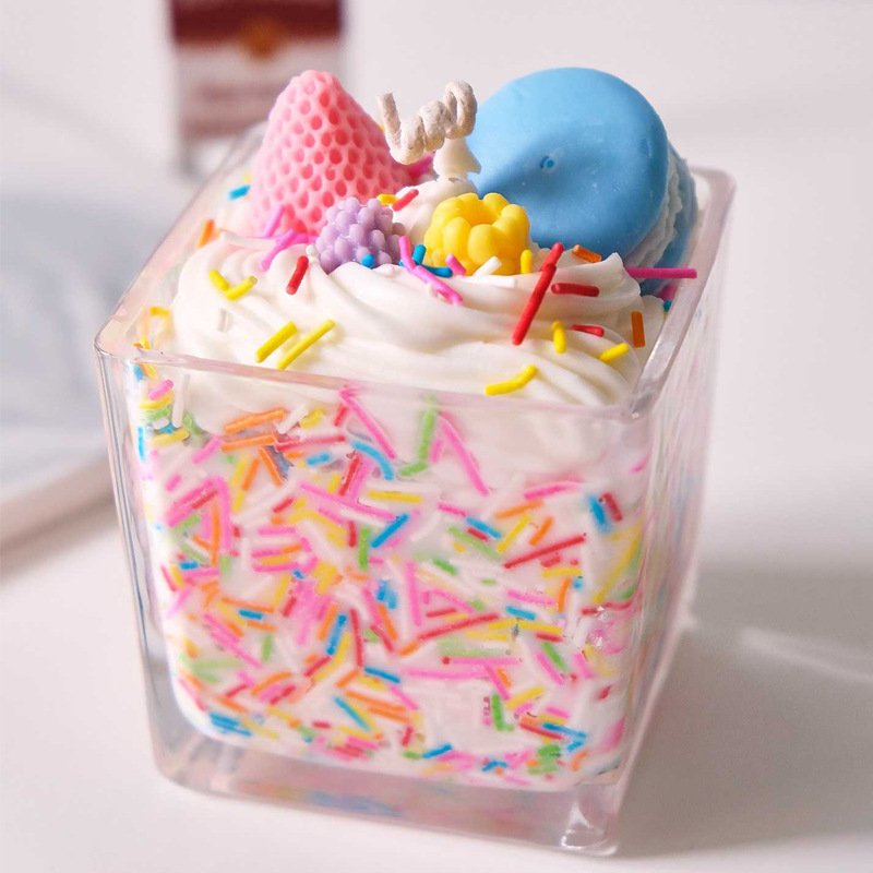 Strawberry Cream Novelty Scented Candle in Glass Jar with Colorful Sprinkles