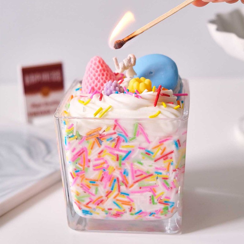 Strawberry Cream Novelty Scented Candle in Glass Jar with Colorful Sprinkles