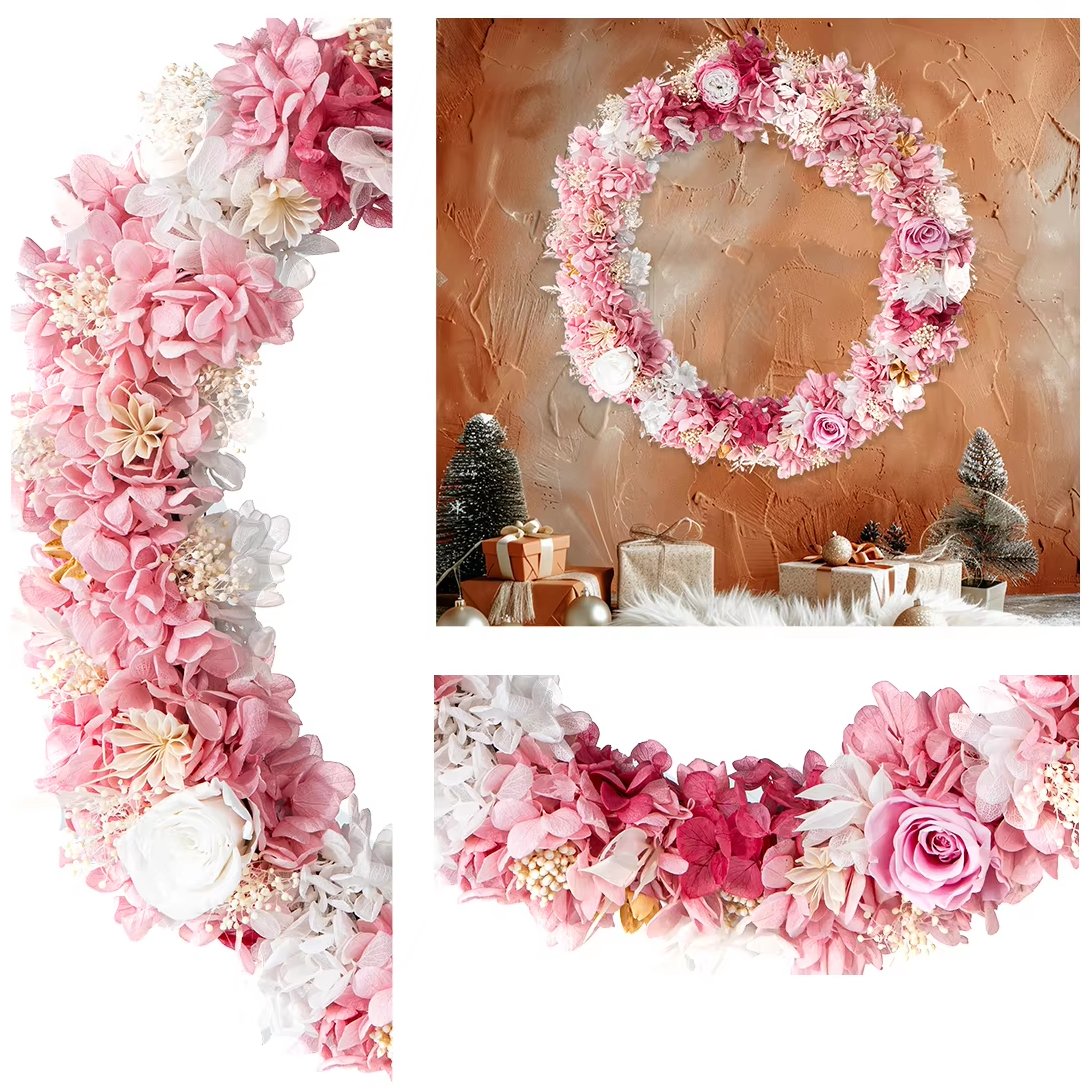 33cm Christmas Decoration Supplier New Year Christmas Door Decoration Preserved Flower Christmas Tree Candy Garland Wreath