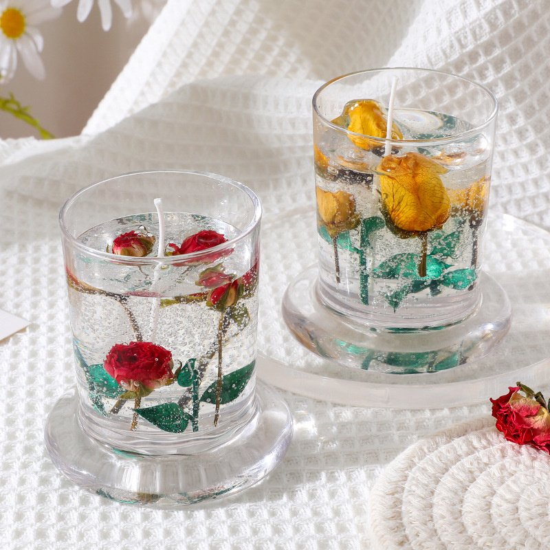 Custom Home Decor Soy Wax Gel Candle Natural Dried Flower Decorated Glass with Scent Premium Quality Handmade Candle Supplies