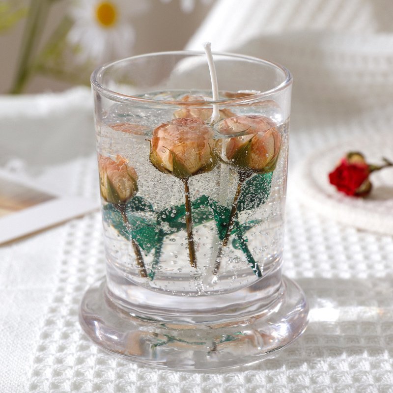 Custom Home Decor Soy Wax Gel Candle Natural Dried Flower Decorated Glass with Scent Premium Quality Handmade Candle Supplies