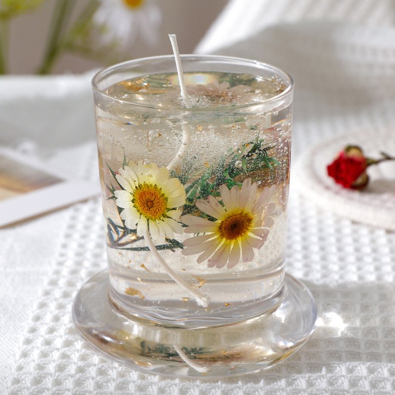 Custom Home Decor Soy Wax Gel Candle Natural Dried Flower Decorated Glass with Scent Premium Quality Handmade Candle Supplies