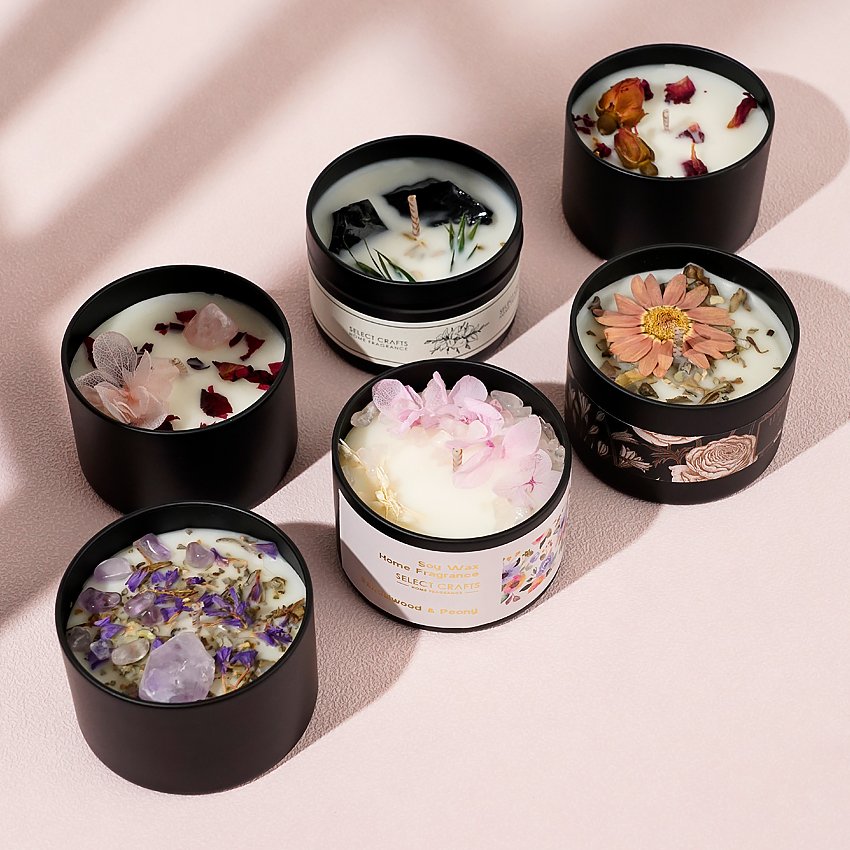 Wholesale Private Label Luxury Christmas Wedding Gifts for Guests Crystals Travel Tin Dried Flowers Soy Wax Scented Candle