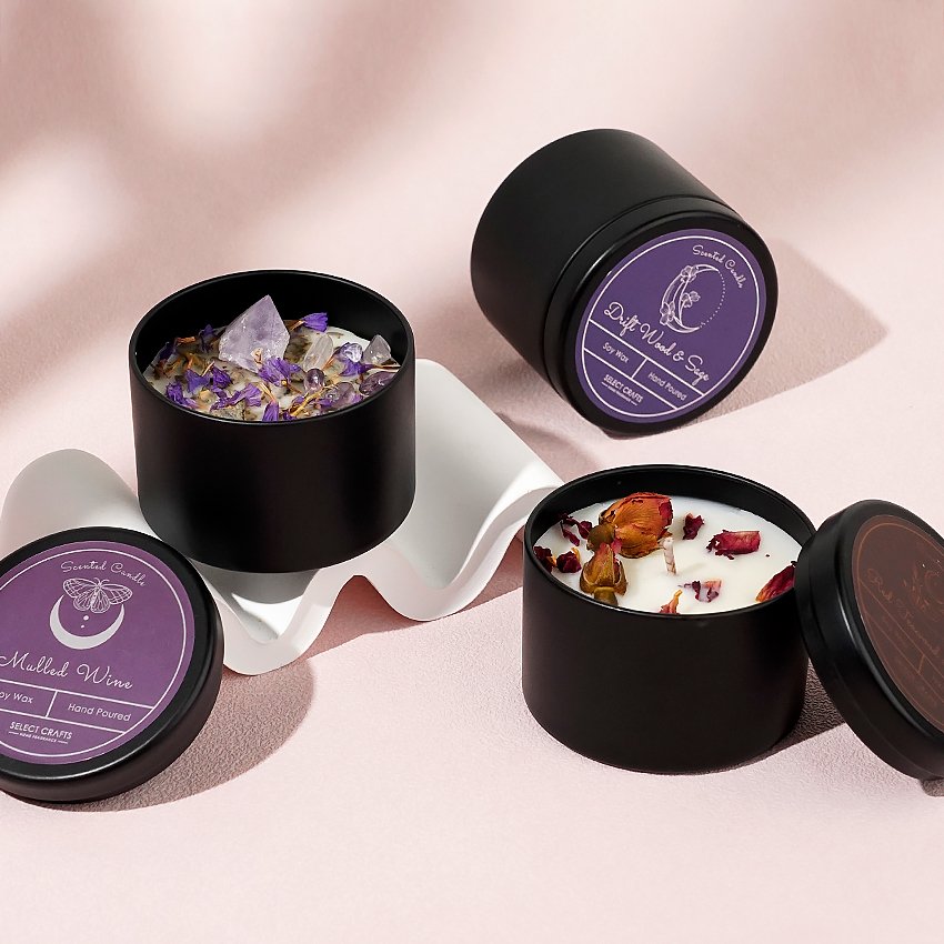 Wholesale Private Label Luxury Christmas Wedding Gifts for Guests Crystals Travel Tin Dried Flowers Soy Wax Scented Candle