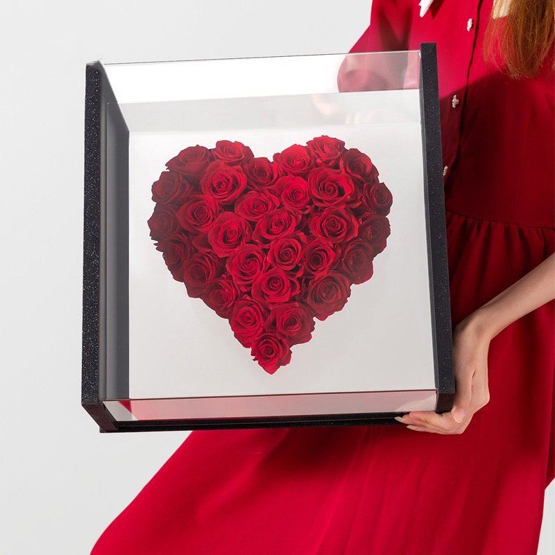 valentines day gift preserved flower box Angel heart Real Heart Roses Acrylic Gift Box Eternal flower birthday decoration