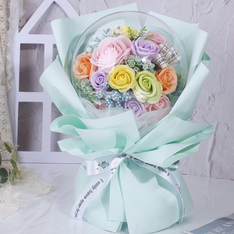 Eternal Life Flower Acrylic Box Popo Balloon Decorative Flower Christmas Gift Gift Bouquet