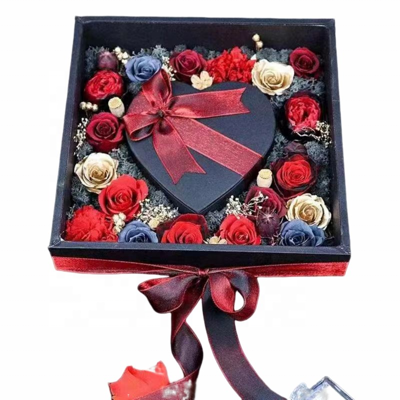 Luxury Square Flower Box eternal rose with Preserved Roses and Fresh Material for Christmas Wholesale Sale