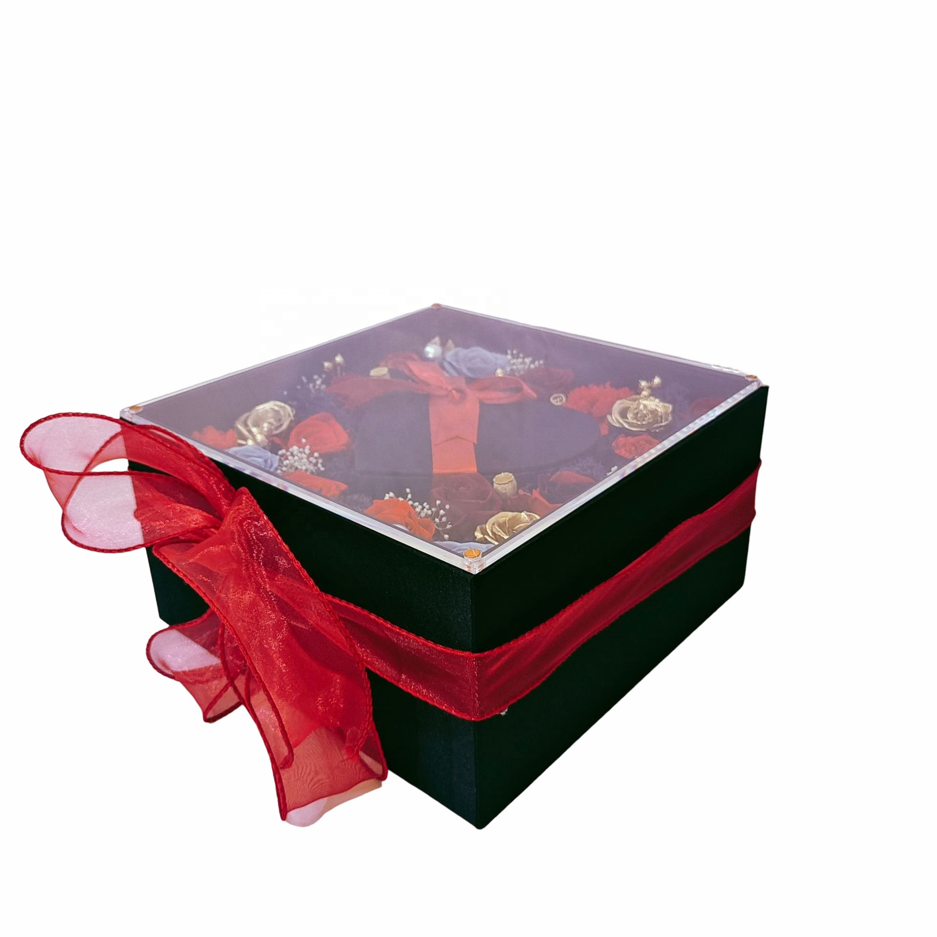 Luxury Square Flower Box eternal rose with Preserved Roses and Fresh Material for Christmas Wholesale Sale