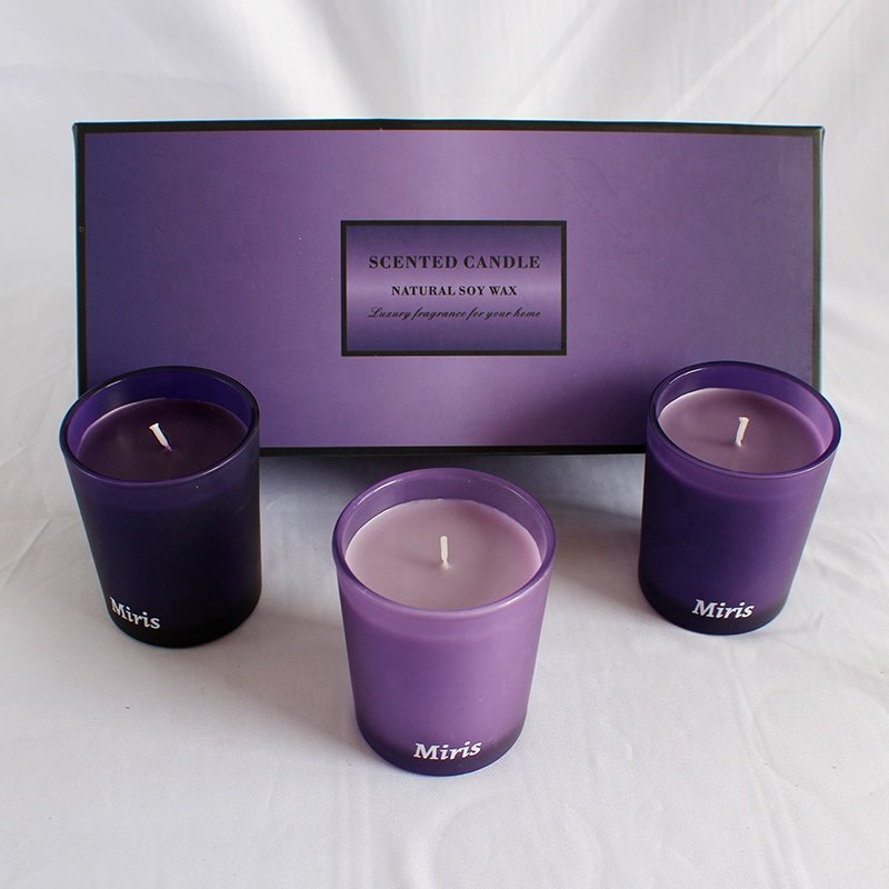 Luxury Aroma Candle Decoration Gift Scented Soy Candle Set Gift Paper Box with Design Logo Scented Purple Soy Wax Wholesale