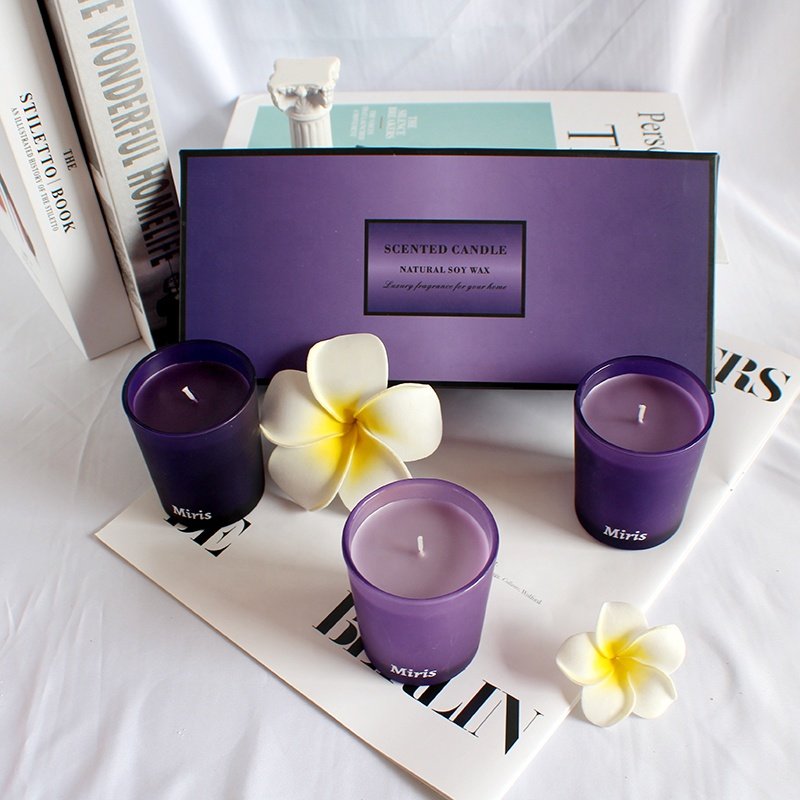 Luxury Aroma Candle Decoration Gift Scented Soy Candle Set Gift Paper Box with Design Logo Scented Purple Soy Wax Wholesale