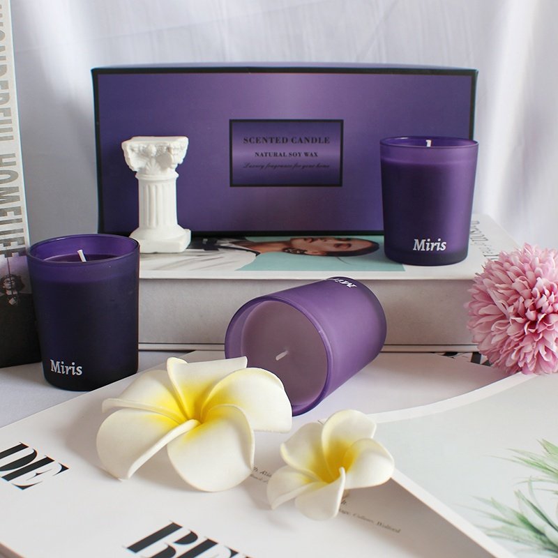Luxury Aroma Candle Decoration Gift Scented Soy Candle Set Gift Paper Box with Design Logo Scented Purple Soy Wax Wholesale