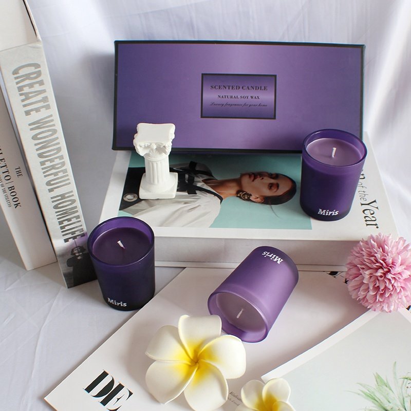 Luxury Aroma Candle Decoration Gift Scented Soy Candle Set Gift Paper Box with Design Logo Scented Purple Soy Wax Wholesale
