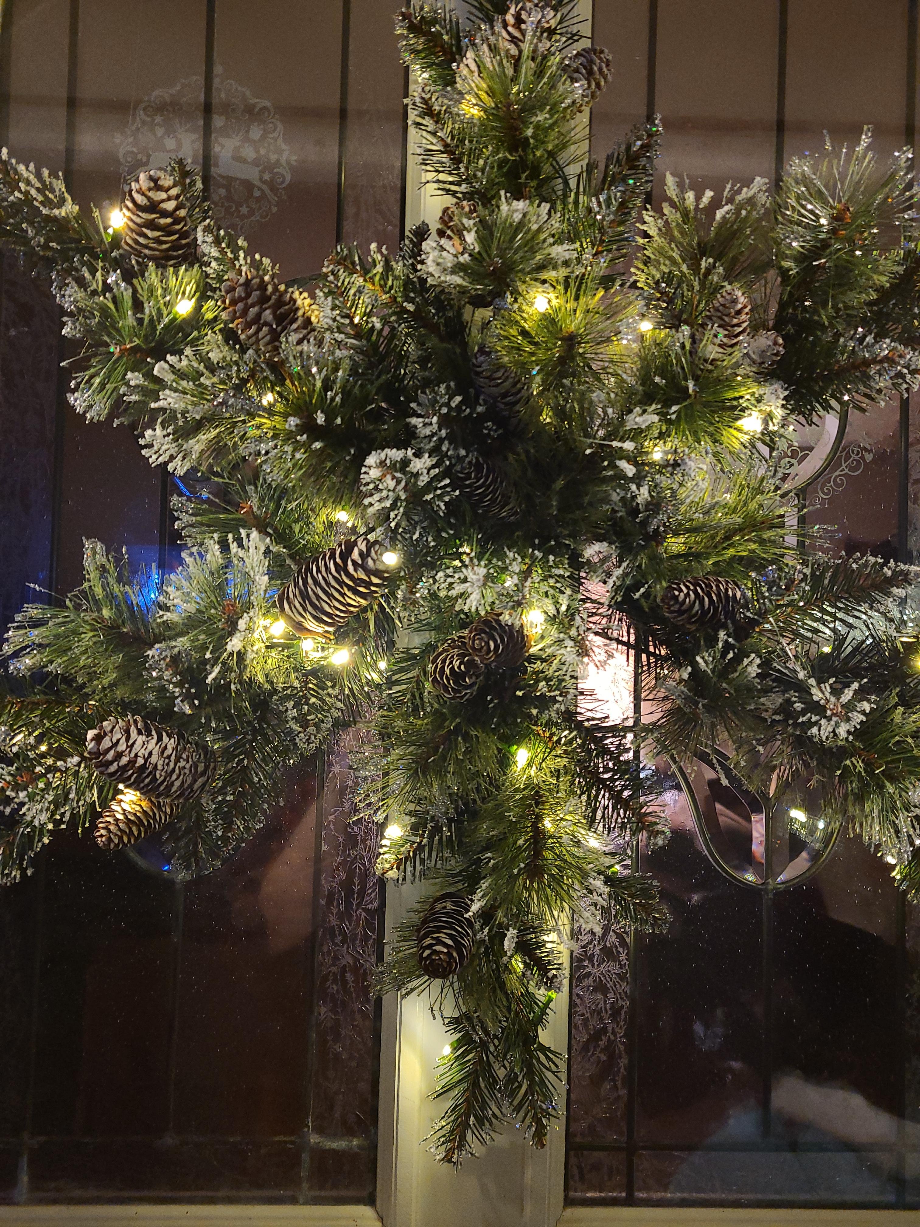 2024 Christmas New Glowing Snowflake Pinecone Pine Needle Front Door Hanging Decoration Christmas Gift