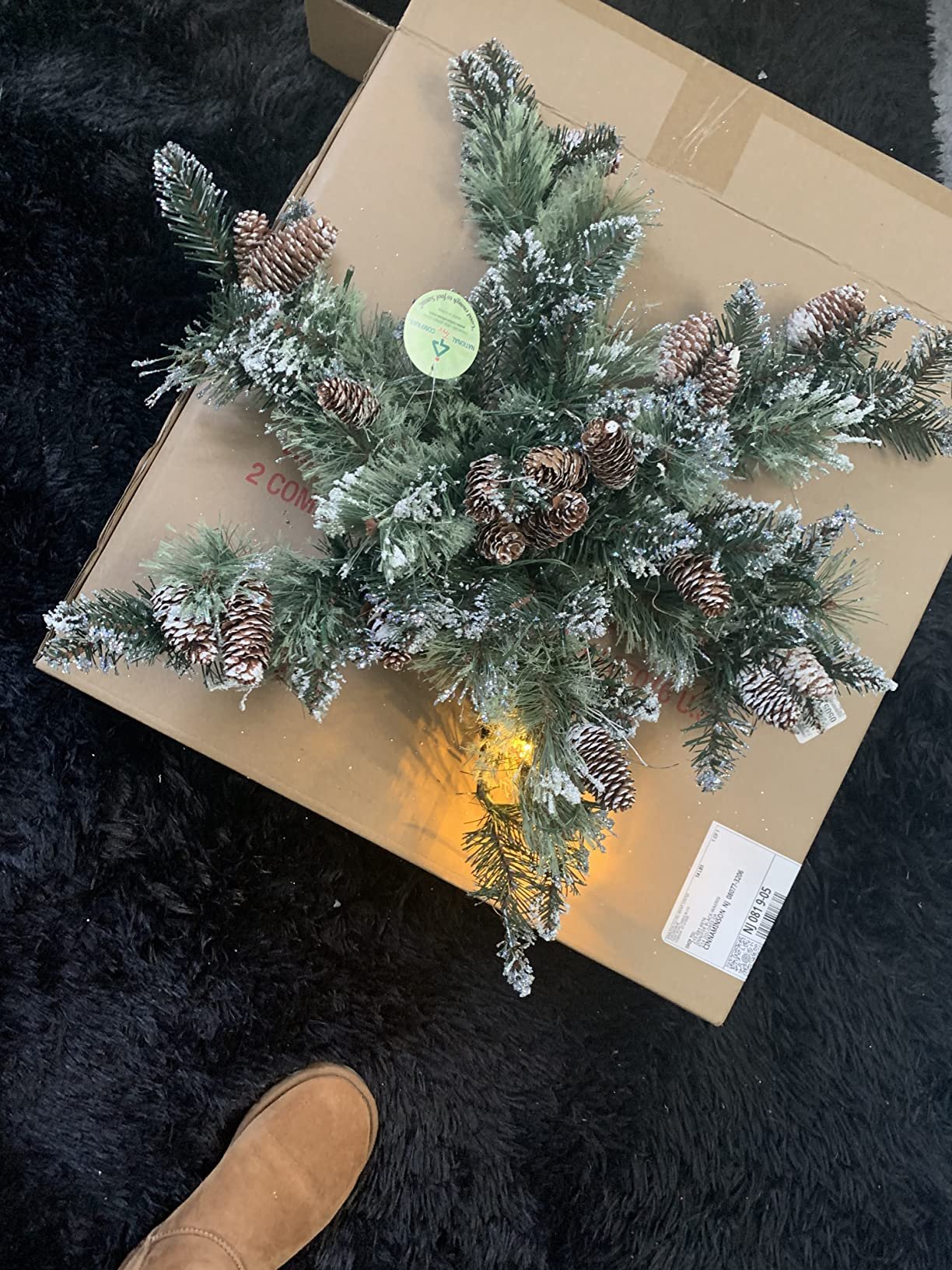 2024 Christmas New Glowing Snowflake Pinecone Pine Needle Front Door Hanging Decoration Christmas Gift