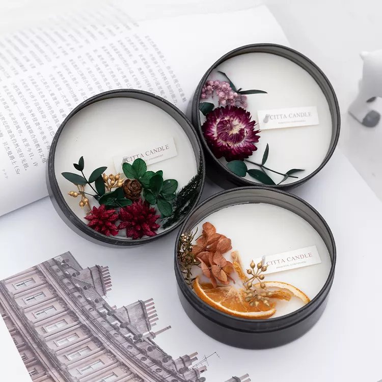 Hot Sale OEM Dry Flower Candle Scented Wax Candles Romantic Gift Soy Wax Candles Scented