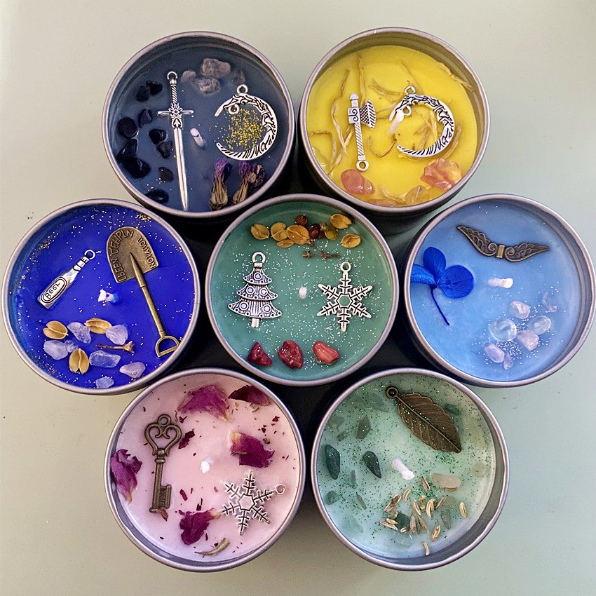 Luxury Crystals Soy Wax Healing Stones Flower Pressed Scented Candles With lid