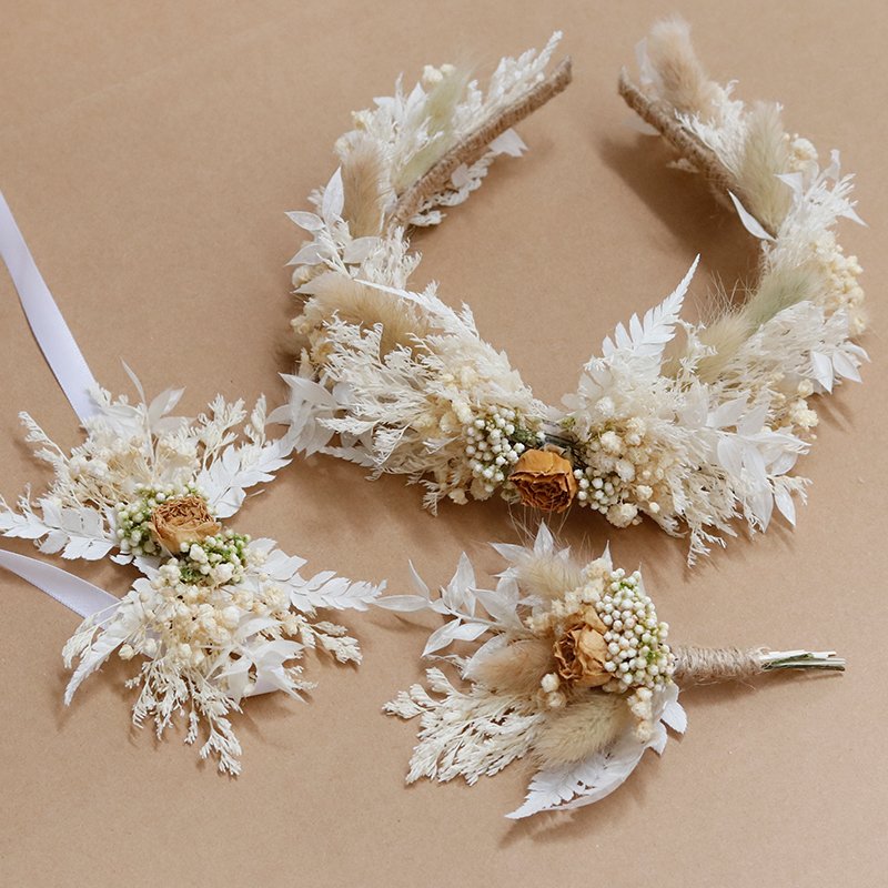 XH-002 women real jewelry mini gift set bouquet dried flower Wrist boutonniere corsage wedding head garlands and wreaths decor