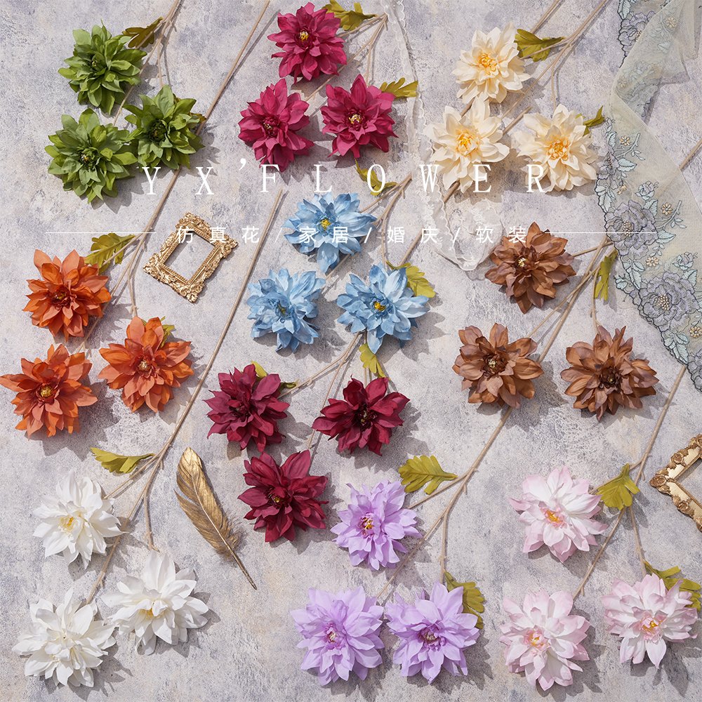 3 head oil painting dahlia spring flower hotel wedding decoration flower arrangement road guide welcome arch simulation flower