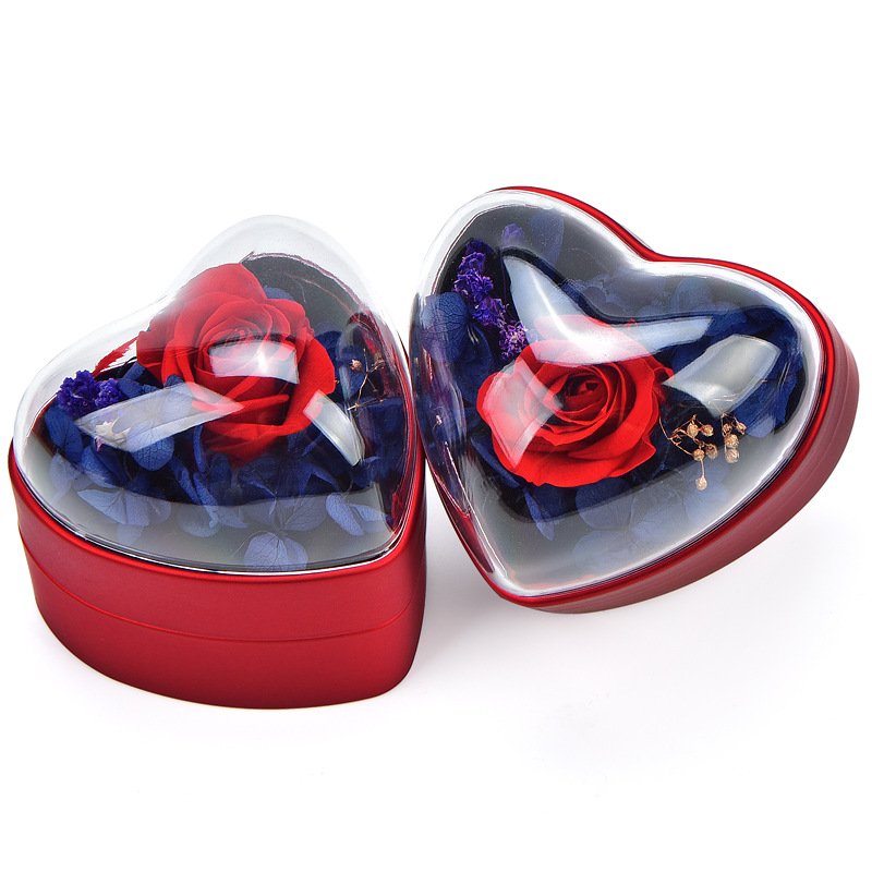 Valentine's Day Mother's Day Children's Day gift box flower popular heart-shaped eternal flower jewelry ring pendant gift box