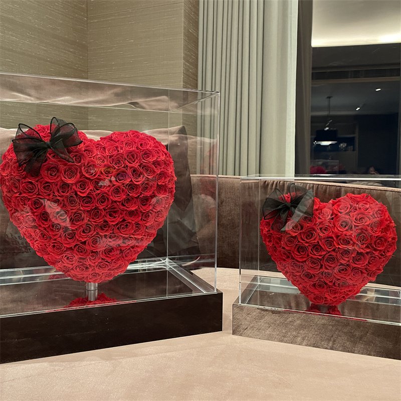 Factory Wholesale High Quality Natural Real Colorful Acrylic Gift Box 3D Heart-Shaped Dried Eternal Preserve Roses Flowers