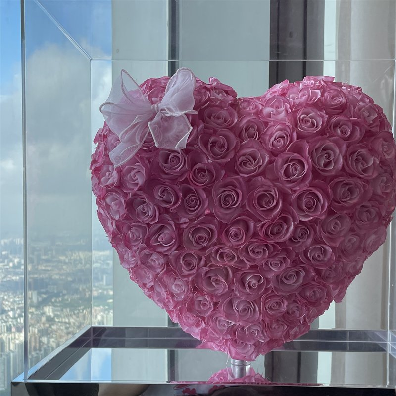 Factory Wholesale High Quality Natural Real Colorful Acrylic Gift Box 3D Heart-Shaped Dried Eternal Preserve Roses Flowers