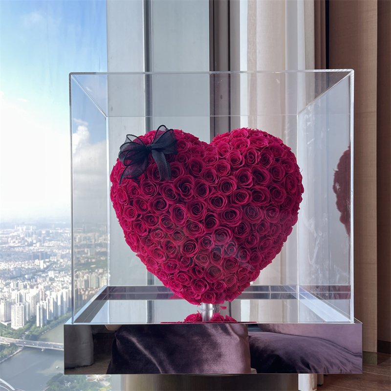 Factory Wholesale High Quality Natural Real Colorful Acrylic Gift Box 3D Heart-Shaped Dried Eternal Preserve Roses Flowers