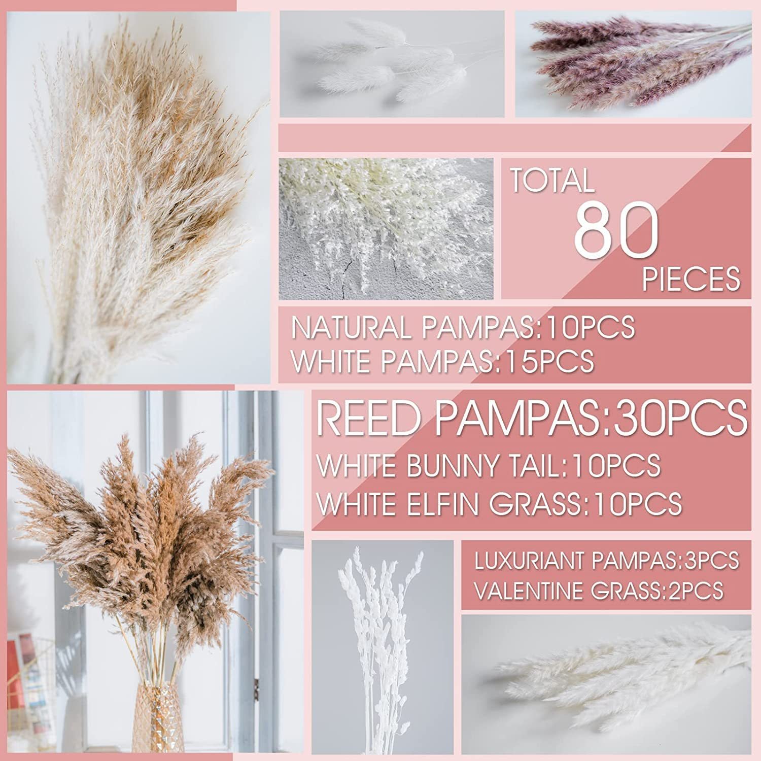 G6 Wedding Floral Arrangements Natural Dried Pampas Grass Dried Flowers and Plants Bunny Tails Grass Dried Flowers Bouquet