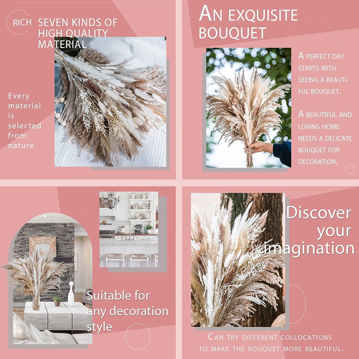 G6 Wedding Floral Arrangements Natural Dried Pampas Grass Dried Flowers and Plants Bunny Tails Grass Dried Flowers Bouquet