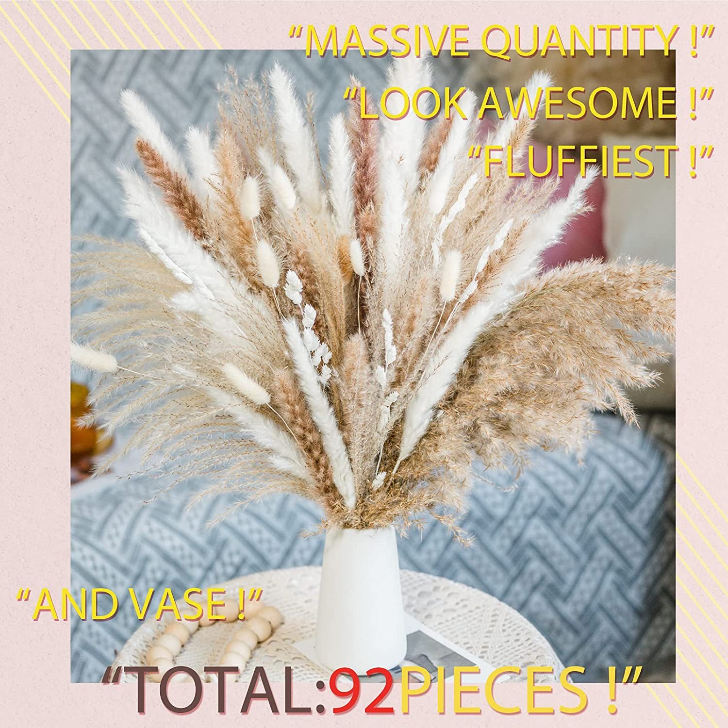 G6 Wedding Floral Arrangements Natural Dried Pampas Grass Dried Flowers and Plants Bunny Tails Grass Dried Flowers Bouquet
