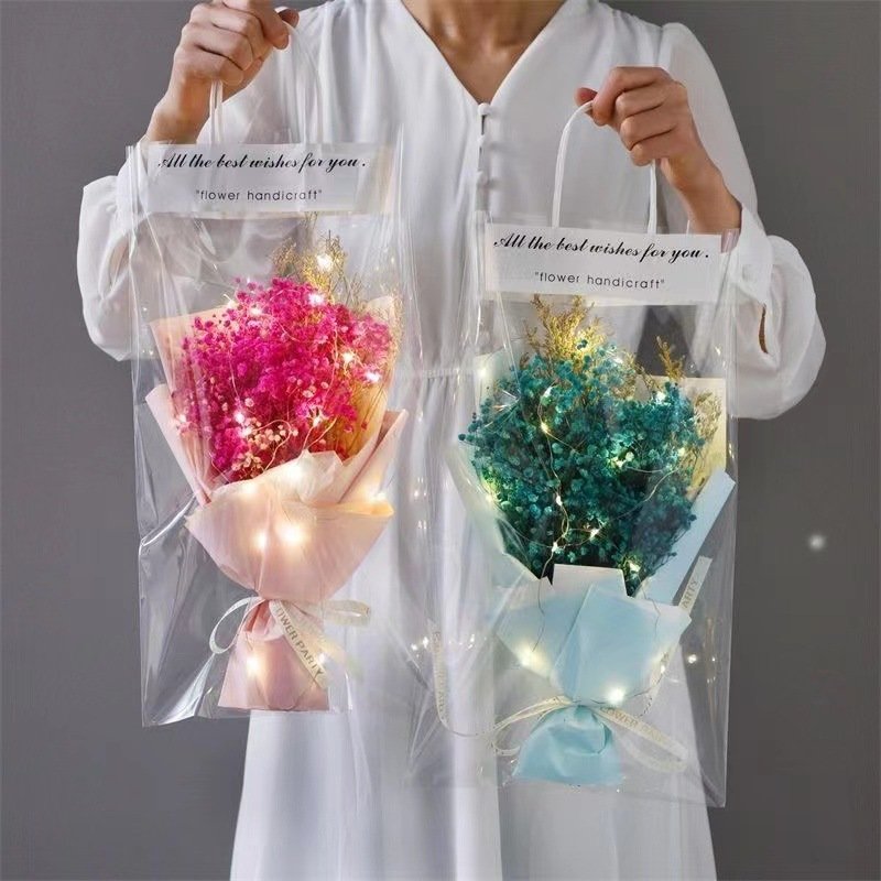 Hot selling LED crochet flowers bouquet handmade knitted bouquet with fairy string lights for Valentine's Day gift