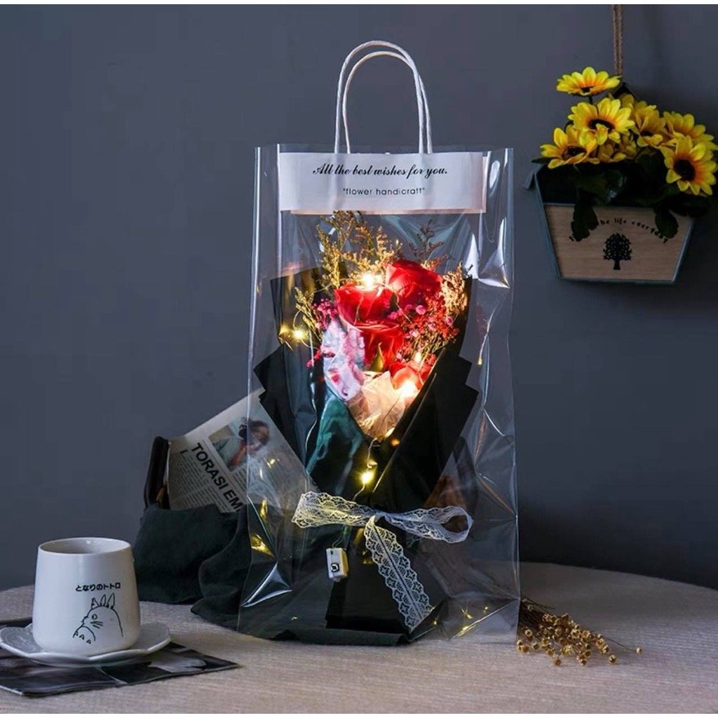 Hot selling LED crochet flowers bouquet handmade knitted bouquet with fairy string lights for Valentine's Day gift