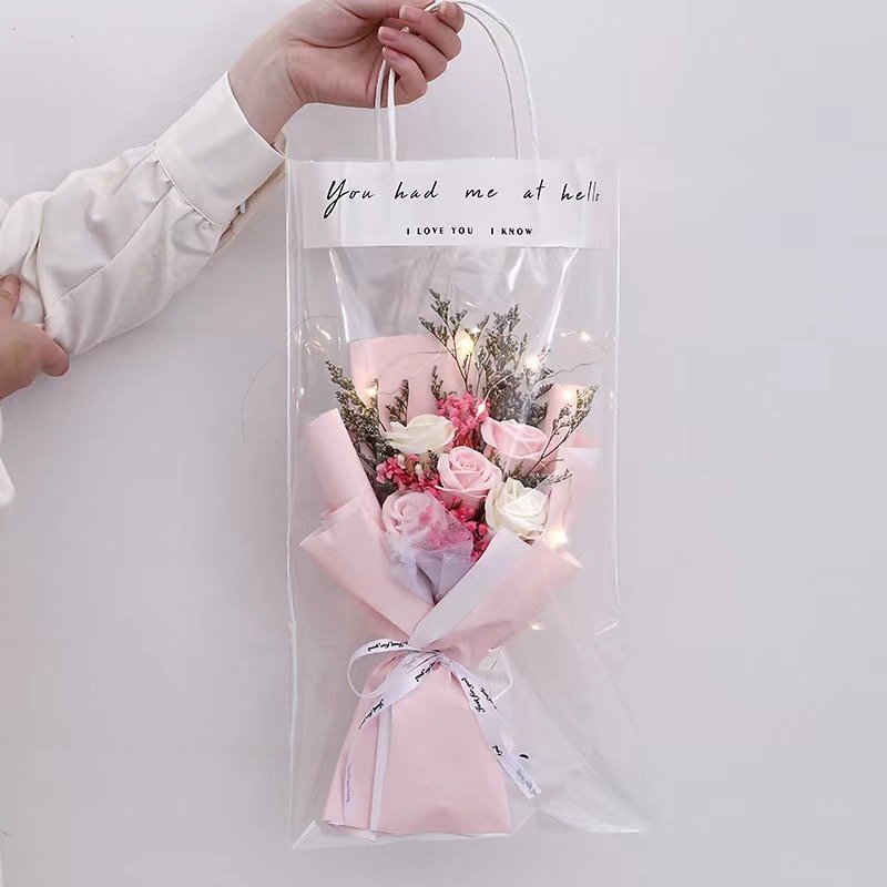 Hot selling LED crochet flowers bouquet handmade knitted bouquet with fairy string lights for Valentine's Day gift