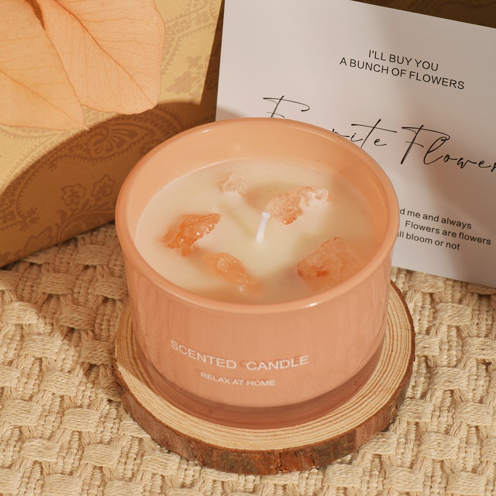 Home Fragrance Bath Body Work Chakra Dried Flower Custom Natural Stone Glass Jar Scented Candles