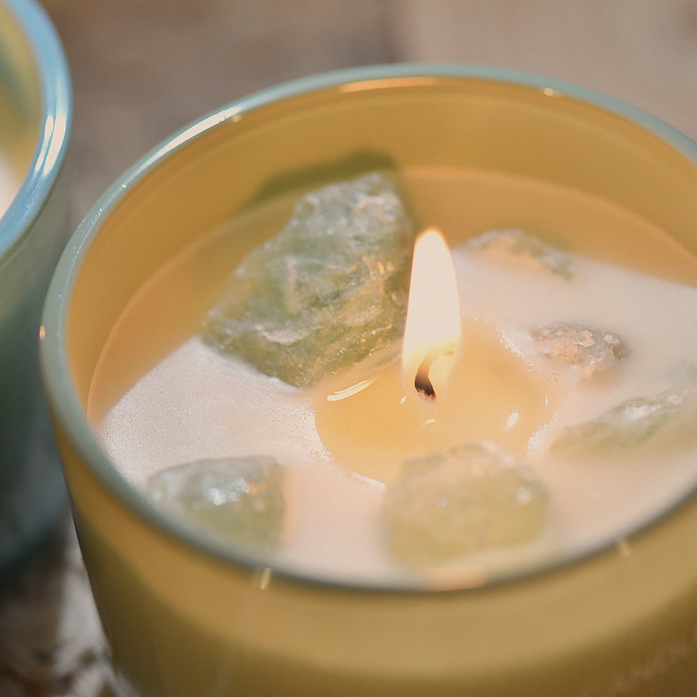 Home Fragrance Bath Body Work Chakra Dried Flower Custom Natural Stone Glass Jar Scented Candles
