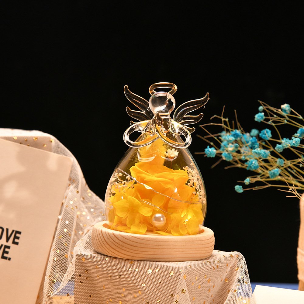 Wholesale Angel Glass Cover Eternal Flower Cute Valentine'S Day Gift Glass Cover Luminous Angel Eternal Flower