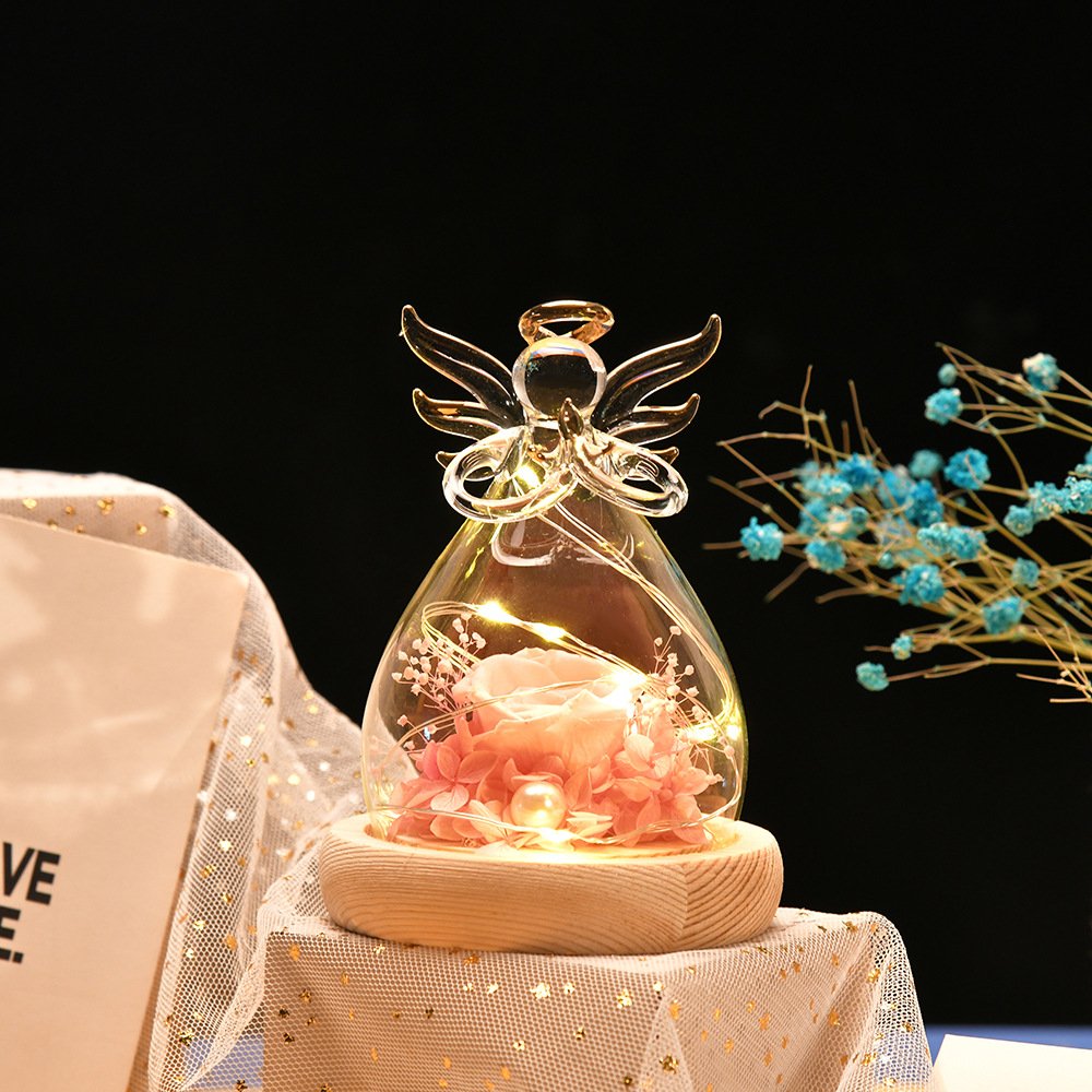 Wholesale Angel Glass Cover Eternal Flower Cute Valentine'S Day Gift Glass Cover Luminous Angel Eternal Flower