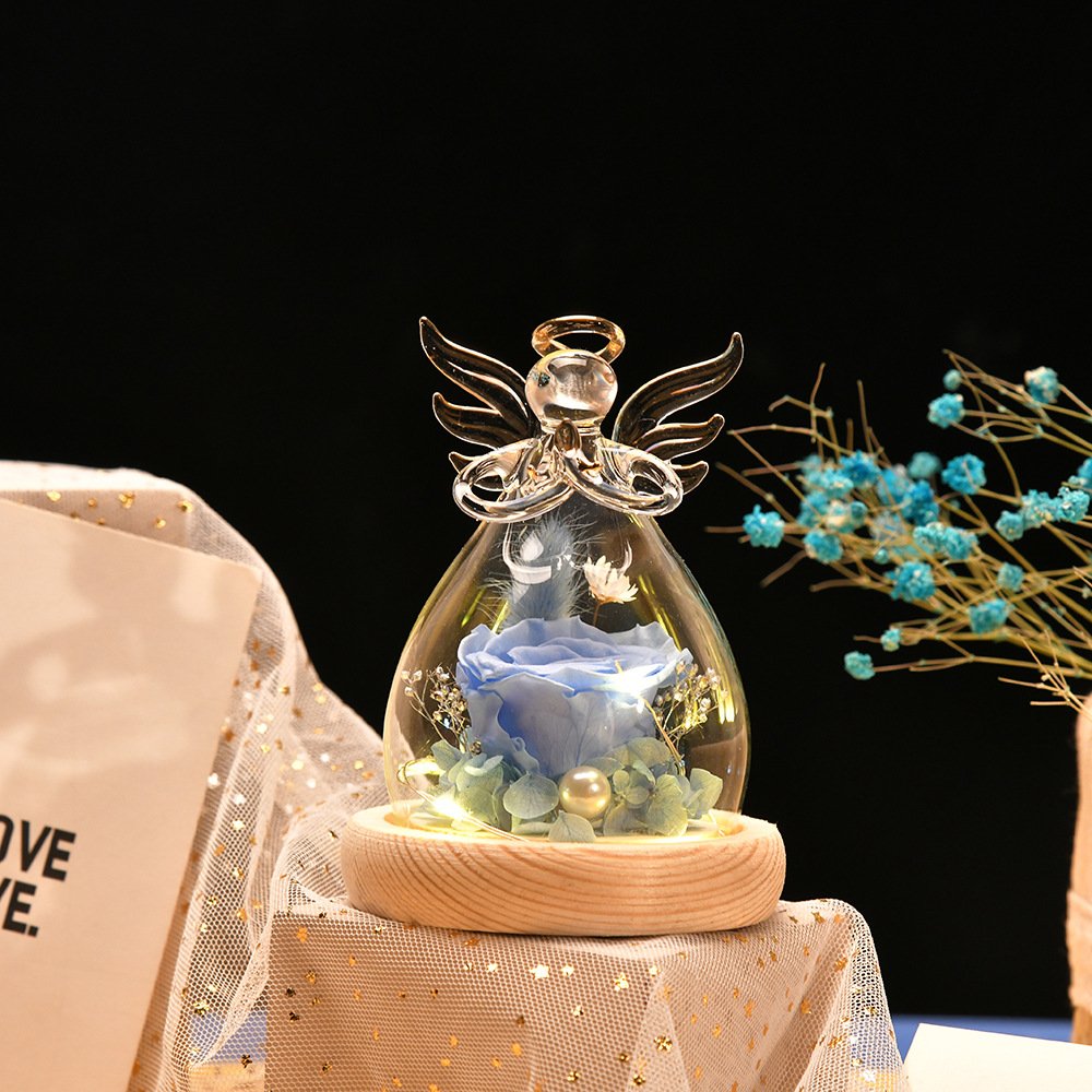 Wholesale Angel Glass Cover Eternal Flower Cute Valentine'S Day Gift Glass Cover Luminous Angel Eternal Flower