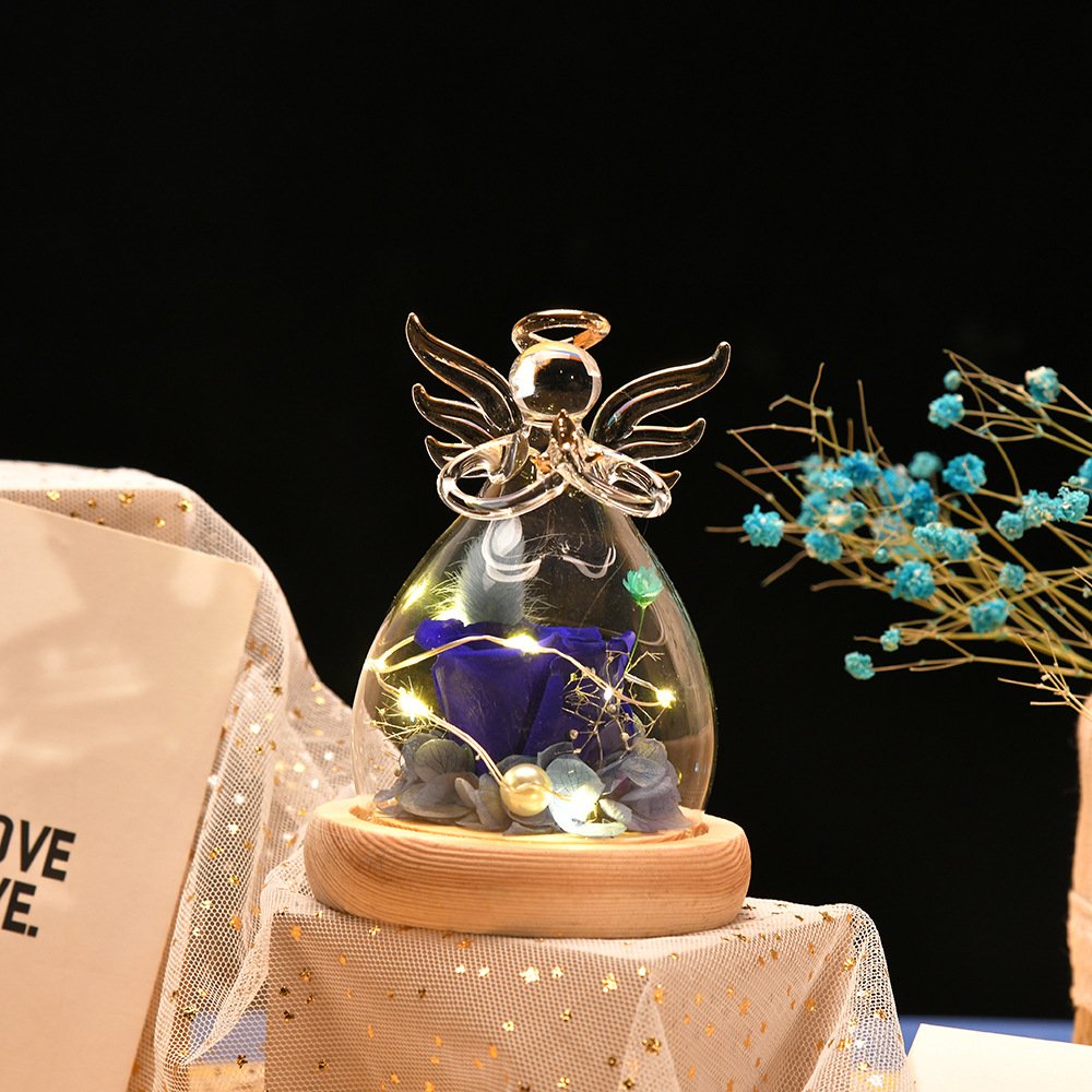 Wholesale Angel Glass Cover Eternal Flower Cute Valentine'S Day Gift Glass Cover Luminous Angel Eternal Flower